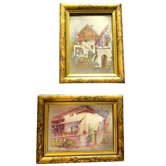 Set of 2 vintage foil pictures, petite size, small areas of damage to the frames - Picture 2 of 8